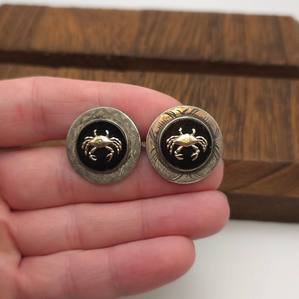 Sterling Silver Black Onyx Crab Cuff Links A243